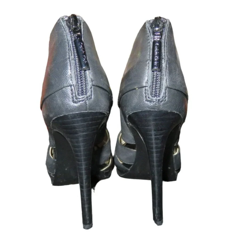 Calvin Klein Patrish Brand New!! Black Italian Leather Caged Heels Pumps sz 7.5
